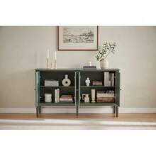 Sideboard With Antique Relief Carvings, Large Storage Space - Green - View 3