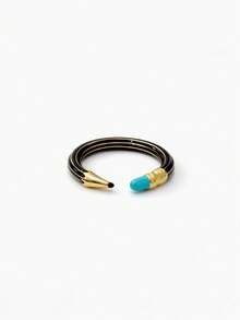 1pc Cute 3D Colorful Pencil Shape Open Adjustable Ring,Gold Tone Enamel Cartoon Writing Pencil Design Finger Ring,For Women Teen Girls Daily Gift - Multicolor - View 6