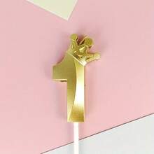 HIBIRTH 1件創意金色皇冠數字生日蠟燭蛋糕裝飾用品 生日週年慶祝派對烘焙插飾 - 查看 9