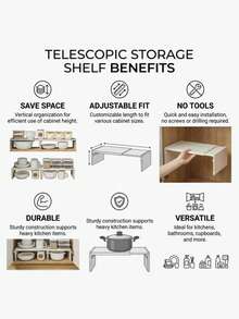 1 Piece Expandable Kitchen Storage Rack - Adjustable Design, Plastic Material, Space Saving Storage Rack, Suitable For Cabinets, Countertops, Food Warehouses - Cabinet Storage Rack, Ideal For Small Kitchens, No Assembly Required, Easy To Clean - Multicolor - View 4