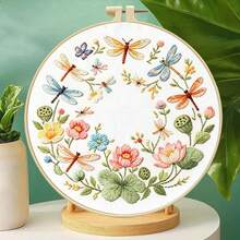3款森林動物花卉花環3D刺繡DIY全套材料包 兔子/蝴蝶/蜻蜓花卉圓形刺繡框套組，零基礎初學者壓力釋放手工家居裝飾創意禮物 - 多色 - 查看 5