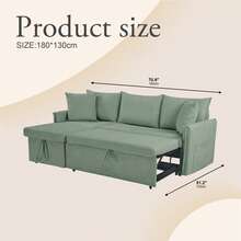 Convertible Sofa Bed With Pull Out Couches, 3 PiecesPull-Out Sofa Bed With Reversible Storage Chaise-Green - Green - View 2
