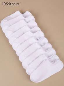 1/5/10/20/30 Pairs Women's White Boat Socks, Thin Breathable Summer Low-Cut Non-Slip No-Heel Invisible Socks - White - View 1