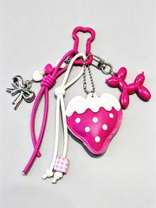 1pc Cute Leather Strawberry Keychain Bag Charm, Suitable For Women's Shoulder Bag, Tote Bag, Keychain Pendant - Multicolor - View 15