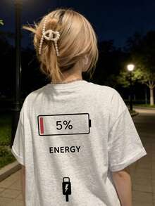 New Summer Z-Gen Y2K Style Funny Graphic Print Round Neck Short Sleeve T-Shirt For Women Casual - Light Gray - View 2