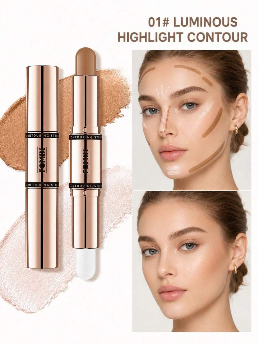 FOMIX Stik Kontur & Highlighter Dua Ujung 2-in-1, Riasan Pembentuk Wajah yang Lembut dan Mudah Dibaurkan, Formula Halus yang Dapat Diaplikasikan Berlapis-lapis, Menciptakan Kontur Alami yang Terdefinisi, Mencerahkan dan Mempertegas Bentuk Hidung, Pipi, dan Garis Rahang, Stik Riasan - MultiWarna - View 1