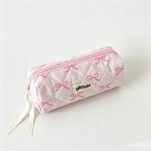 Fashionable Large Capacity Bowknot Pencil Case With Flowing Ribbon At Zipper, 3 Fresh Color Options, Suitable For Student Stationery Storage, Desktop Organization, Practical And Versatile - A - View 10
