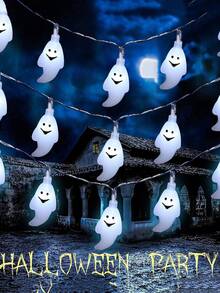1pc Halloween Ghost Face String Lights, Battery Operated, Smiling Ghost LED Lights, Halloween Decoration, Holiday Party Indoor Wall Decor Lights, Create Spooky Atmosphere - Ghost - View 4