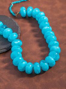1pc Dopamine Blue Abacus Bead Necklace, Acrylic Beaded Vacation Versatile Candy Color Necklace - Blue - View 3