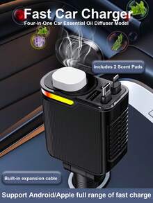 W&O Pengisi Daya Mobil Cepat dengan Diffuser Pewangi, 2 Kabel Pengisi Daya yang Dapat Ditarik, Port USB dan Type-C, Pengisi Daya Mobil Multifungsi 4-in-1 dengan Lampu Musik RGB, Kompatibel dengan iPhone 17/16/15/14/13, Ponsel dan Tablet Android, Termasuk Bantalan Pewangi Pengganti - A - View 11