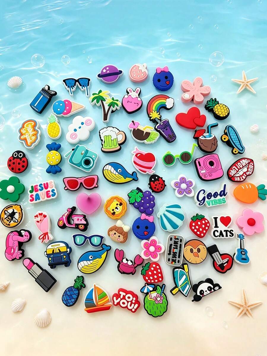 20/30/50/100pcs Cute Shoe Charms DIY Clogs Sandals Accessories, Removable Kawaii Shoe Decorations Party Favors Gift Accessories - Multicolor - View 1