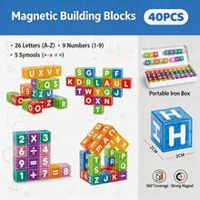40PCS Alphabet & Number Magnetic Cubes, Children STEM Education Stacking Blocks, Montessori Learning Sensory Toys, Portable Travel Building Game, Suitable For Boys & Girls 3 Years Old And Above, Random Colors - Color - View 8