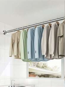 Adjustable Stainless Steel Telescopic Rod Clothes Rack, Durable No-Drill Curtain Rod, Multi-Purpose Hanging Bar, Suitable For Living Room, Laundry Room, Balcony, Bathroom Storage And Organization, Easy To Install And Use - B - View 1