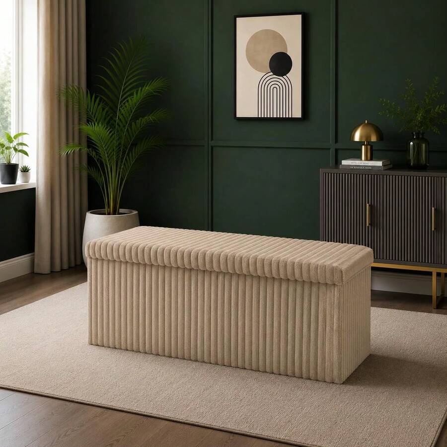 Aafan Ottoman Storage Box Chest With Lid | 76X35X35cm Ottoman Blanket Box Seat | Foldable Storage Bench Footstool Toy Box For Living Room Hallway - Mink (Large) - View 1