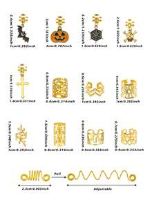 127pcs Hair Cuffs Accessories For Halloween Party Shaped-Pumpkin Spider Web Bat Trick-Or-Treat Gothic Style Hair Rings For Braids(Without Box) - Gold - View 6