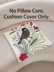 1pc Vintage Botanical Style Robin & Wildflower Pillowcase, Watercolor Bird & Mixed Floral Leaf Pattern Printed Throw Pillow Cover, Country Farmhouse Spring Style Sofa Decor (Pillow Insert Not Included) - Multicolor - View 10