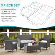 3-Piece Cushion Set Loveseat Settee Tufted Outdoor Waterproof Bench Seat Cushion Tufted Seat Cushions 3PCS/Sets Waterproof 3 Pieces Outdoor Furniture Cushions For Patio Furniture - 淺灰色 - 查看 10