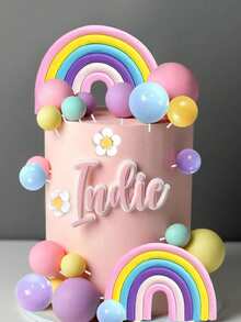 30pcs Rainbow Cake Toppers, Colorful Striped, Blue Pink Yellow Purple Foam Balls, Daisy Cake Baking Decorations, Suitable For Baptism, Gender Reveal Party, Birthday Party Daisy Theme Cake Decor, Fresh Sweet Cute Cake (Please Use With White Sticks) - Multicolor - View 4