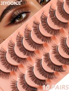 10 Pairs Curl False Eyelashes, Transparent Lash Root, Voluminous Soft 3D Faux Mink Eyelashes, Suitable For Natural Fluffy Effect - Black - View 2