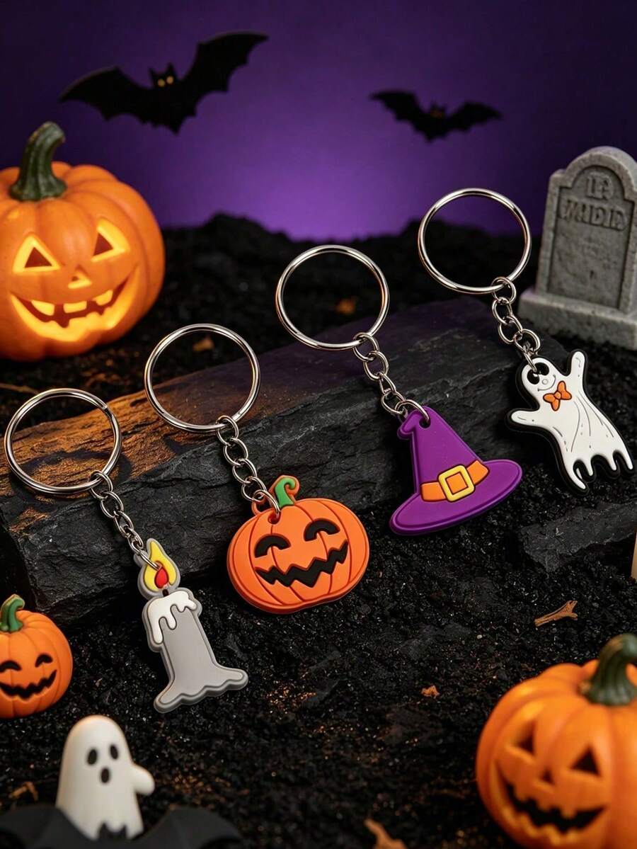 12/6/3/1件裝萬聖節趣味PVC包包吊飾，南瓜女巫骷髏鑰匙圈，Trick Or Treat 填充禮物，中性背包與手提包裝飾禮物