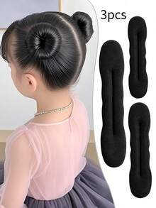 3pcs/Set Girls' Soft Sponge Hair Bun Maker, Classic Design, Hair Care, Practical Slouchy Hairstyling Tool, Fluffy Hair Clips, Bun Clips, Hair Accessories, Suitable As Back-To-School Gift And Daily Use - Multicolor - View 2
