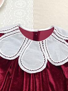 Girls' Petal Collar Burgundy Long Sleeve Dress, Spring/Autumn Style, Children's Christmas Princess Holiday Dress - Burgundy - View 5