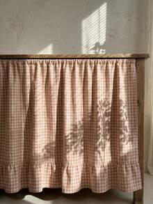 1pc Khaki White Plaid Table Skirt, Warm Natural Style, Rectangular With Ruffle Edge And Pleated Details, Concealing Storage And Decorative Function, Suitable For Home Storage And Indoor Decor Scenes - Khaki - View 7