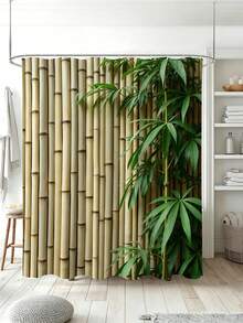 1pc Bamboo Fence Greenery Shower Curtain - Suitable For Bathroom Decoration, Easy To Clean, Exquisite Home Decor, Bathroom Partition Curtain, Decorative Shower Curtain, Bathroom Accessories Home Decor Gift - Includes 12 Hooks - Multicolor - View 7