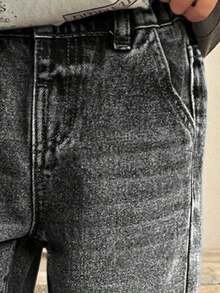 Tween Boy Simple Straight Leg Denim Jeans With Pockets For Daily Wear - Black - View 3