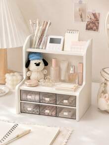 1pc Double Layer Desktop Organizer, Height-Increasing Storage Rack For Students And Office Workers, Can Store Cosmetics, Stationery, Books; Suitable For Dorms, Study Desks, Bedrooms, Home Offices, Fits Back To School And Autumn Semester - White - View 2