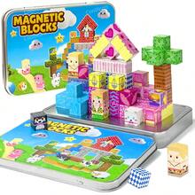 35/60pcs Pool Party Theme Magnetic Blocks, Summer Water Park Vacation Scene DIY Assembly Stacking Toy, Early Education STEM Learning Set, Imagination Role Play Building Game, Suitable For Girls 3 Years Old And Above Birthday Holiday Gift - Multicolor - View 7
