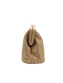 Tidet Ever Women's Elegant Gold Straw Clutch Bag With Chain Shoulder Strap And Top Handle, Suitable For Evening Party, Wedding, Bridal, Vacation, Outing Use - Khaki - View 7