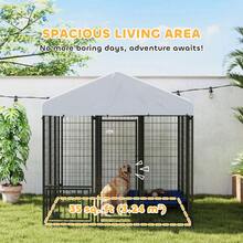 PawHut 6' X 6' X 6' Dog Run Outdoor, Large Outdoor Dog Kennel Welded Wire Steel Fence With UV-Resistant & Waterproof Cover, Rotating & Adjustable Bowls, Secure Lock, Silver - 銀色 - 查看 3