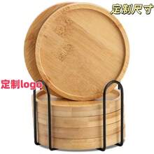6件組竹製杯墊套組附收納架，天然木質防水耐熱，適合居家/酒吧/廚房裝飾 - 原木色 - 查看 4