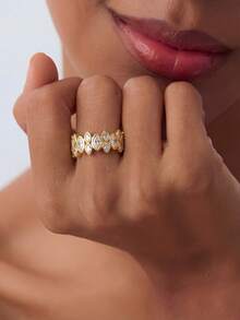1pc S925 Sterling Silver Marquise Stackable Ring, Women's Eternity Ring, Exquisite Jewelry Gift - Horse-eye Stacked Rings - View 2