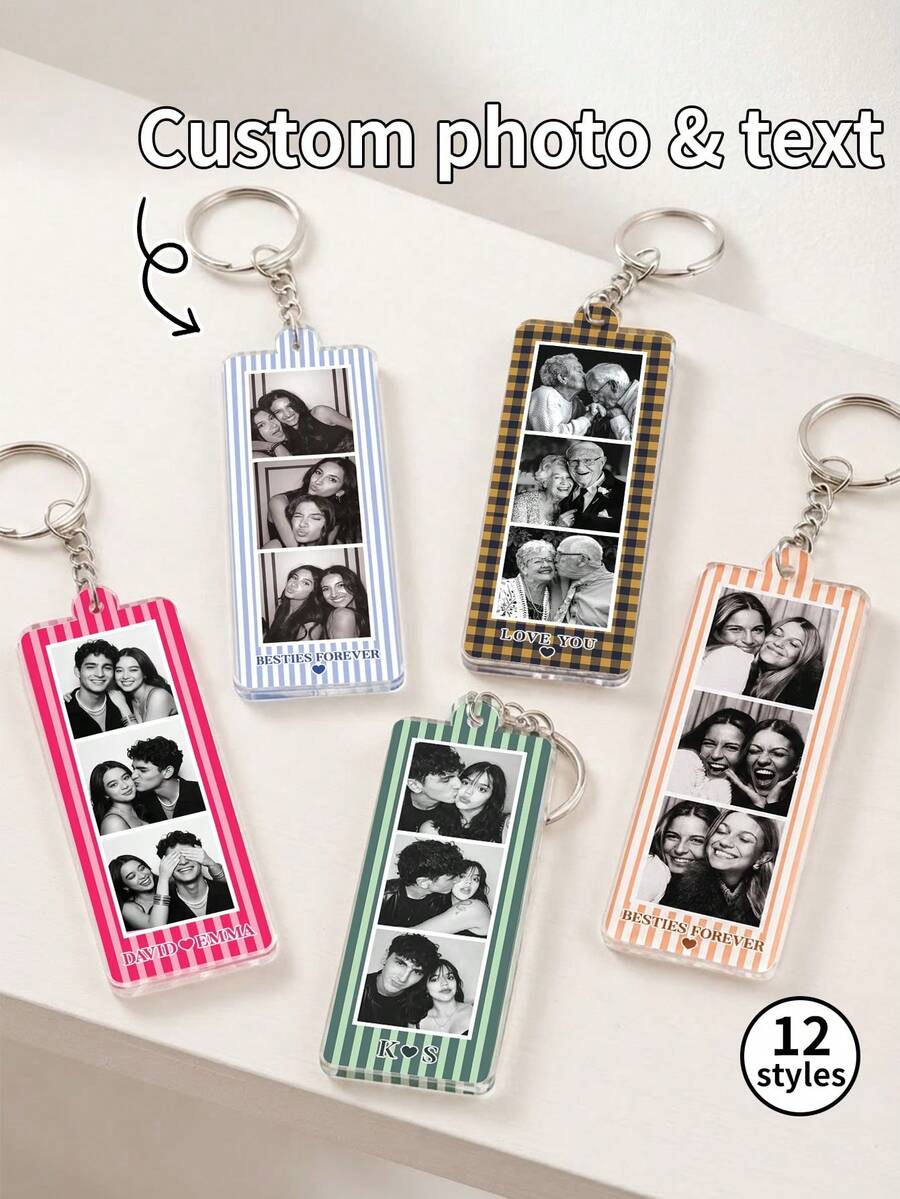 1pc Customized Mini Photo Film Strip Keychain, Movie Film Photo Key Ring, Personalized 3-Photo Keychain, Gift For Boyfriend Girlfriend, Best Friend, Bag Charm, Commemorative Accessory, Gift For Her/Him - Multicolor - View 1