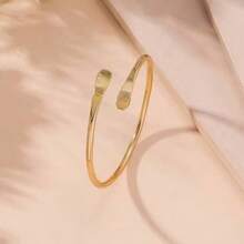 1pc Women's Plain Flat Cuff Bracelet, Adjustable Open Bangle, Vintage Classic Versatile Minimalist Design, Luxury Fashion Elegant Style - Gold - View 4