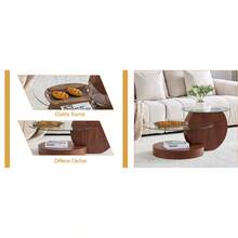Modern And Minimalist Double-Layer Tempered Glass Coffee Table, Multi-Level Design, High-Quality MDF Support Structure With Black Wood Appearance. Various Colors To Choose From. - Transparent + Walnut + MDF+Glass - View 8