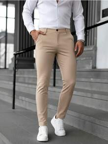 Calça Social Bengaline Masculina Social Modelagem Slim - Bege - Visão 6