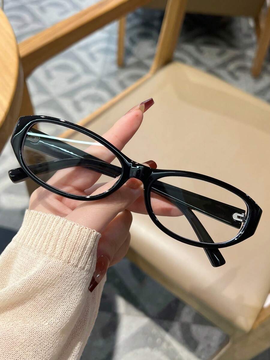 1PC Women's New Small Oval Frame Plain Lens Glasses, Vintage Style, Face-Flattering, Fashionable & Versatile, Suitable For Daily Wear, Home, Selfies, Commuting, Online, Office, Computer, Phone, Reading, Gaming - Clear - View 1