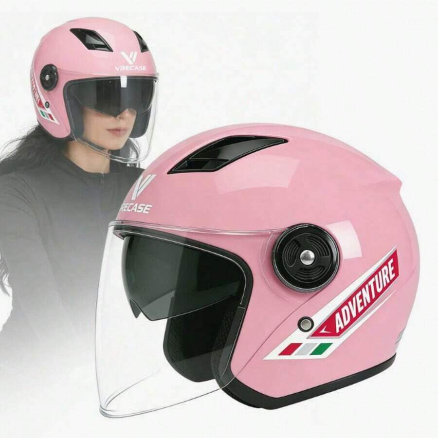 3/4 Dual-Lens Helmet, Reinforced For Impact And Pressure Resistance, Suitable For Motorcycle And Electric Vehicle Riding