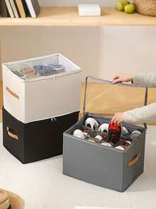Foldable Shoe Storage Box With Dividers, Dust-Proof Zipper Shoe Storage Bin, Reinforced Handle, Multi-Compartment Shoe Organizer, Suitable For Closet, Entryway, Home - Multicolor - View 4