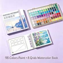 1 Set Mini Portable Acrylic Watercolor Paint Travel Painting Notebook, Compact & Delicate Painting Supply Kit - Portable For Outdoor Sketching, Perfect For Adult Painting - Multicolor - View 18