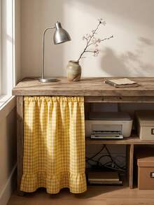 1 pieza Falda de mesa a cuadros amarillo & blanco, estilo brillante & fresco, rectangular con borde de volantes y detalles plisados, función de ocultación de almacenamiento & decorativa, adecuada para estantería de almacenamiento interior y decoración del hogar - Amarillo - Ver 5