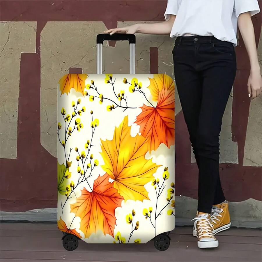 1件裝秋季楓葉印花行李箱防護套,適用18至32英吋行李箱,有效保護您的行李 - 查看 1