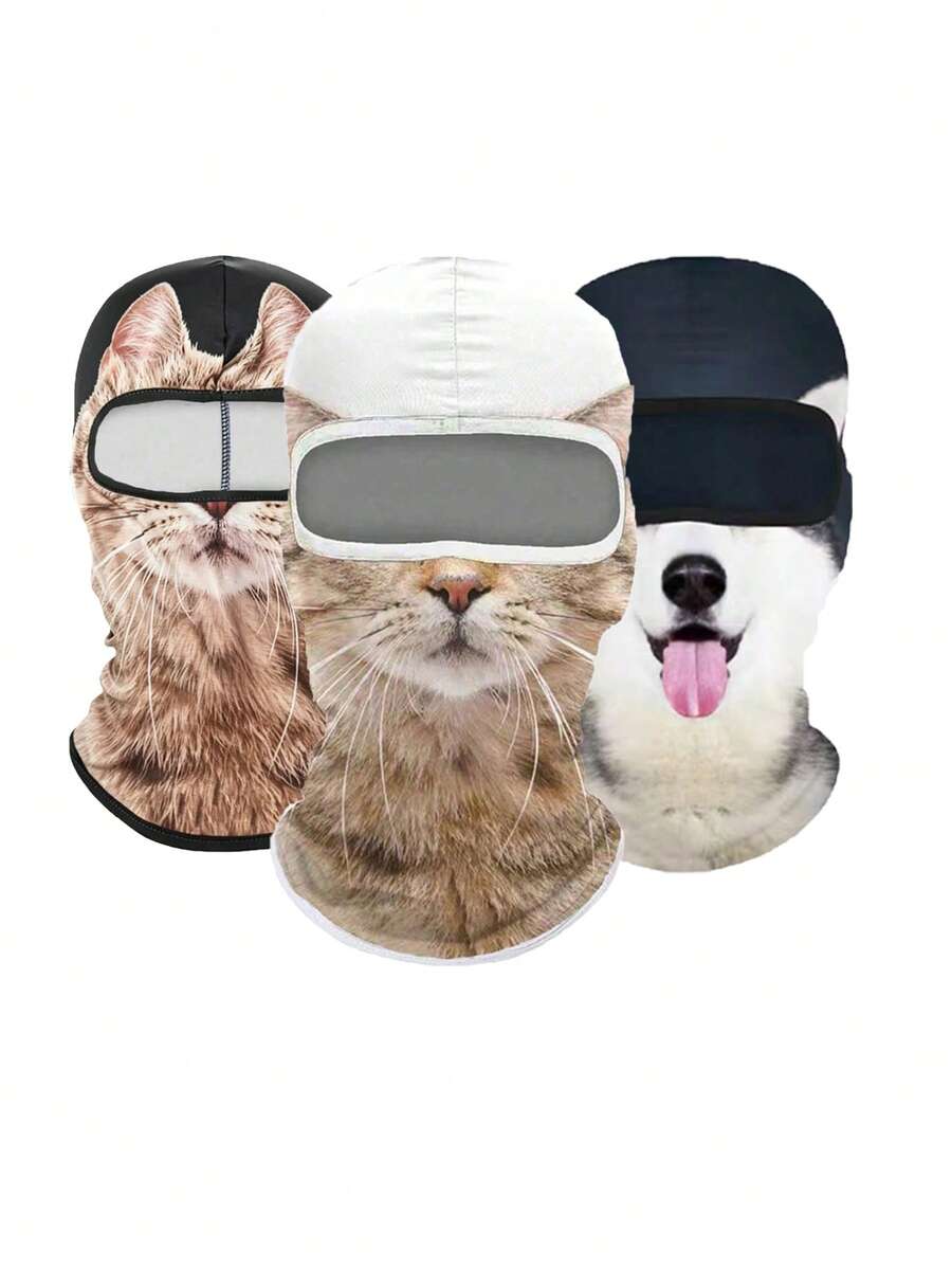 1pc/2pcs Creative 3D Animal Face Ear Head Cover, Unisex Breathable Sun Protection Full Face Mask, Suitable For All Seasons, Outdoor Running, Cycling, Fishing, Hiking - Multicolor - View 1