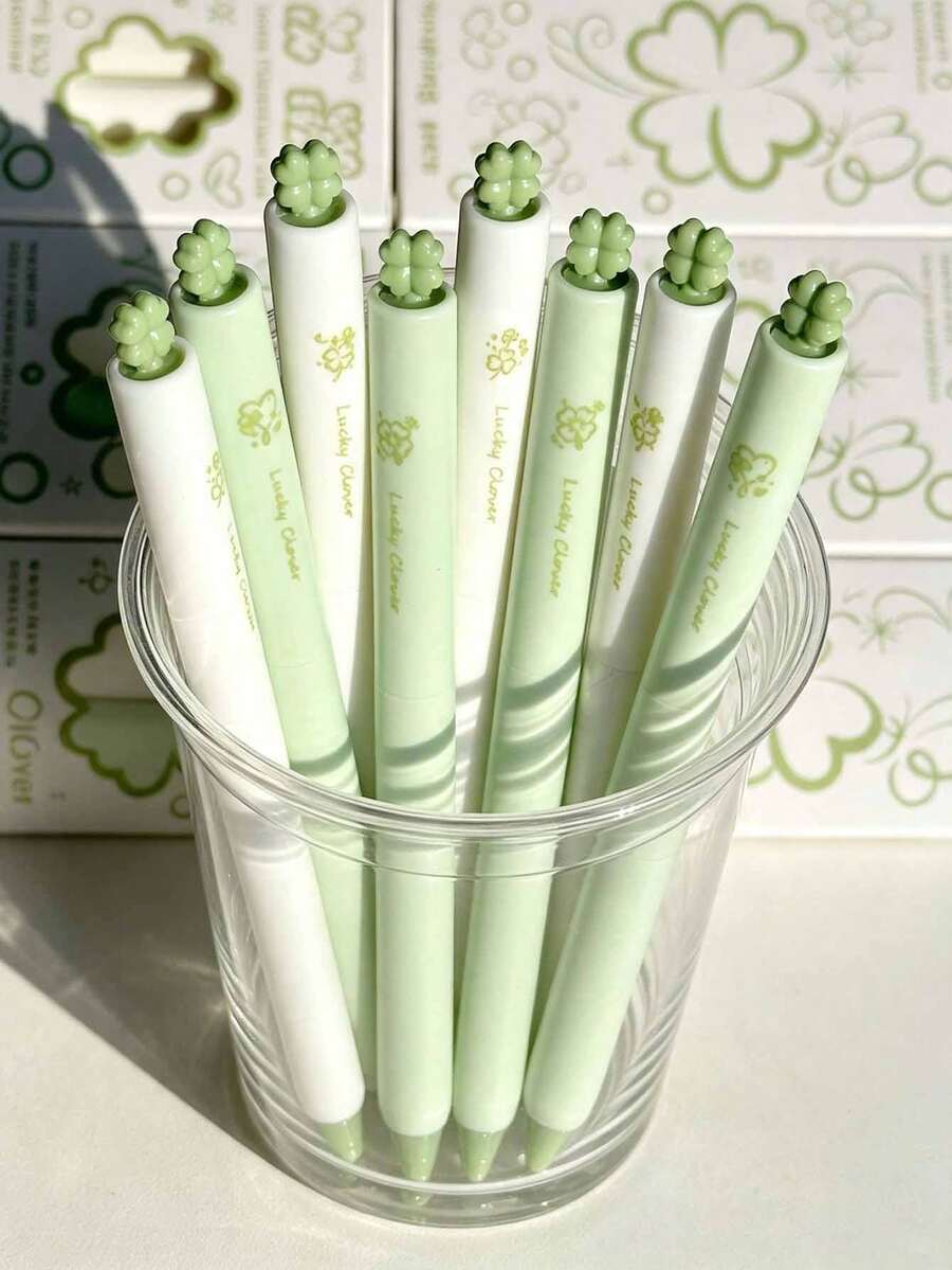 1/4pcs 3D Clover Butterfly Round Ballpoint Pens, Heart Star Rotating Twist Neutral Pens, Minimalist Morandi Color Rotating Ink Core, Smooth Black Ink, Student Study Gift Stationery Box, Office And School Supplies, Back To School Gift For Friends - Multicolor - View 1