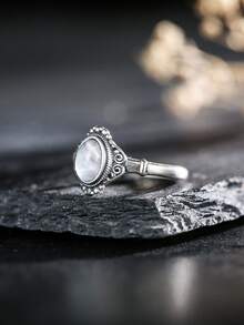 100% 925 Sterling Silver Natural Moonstone Women's Ring, Classic Fashion Adjustable Band Ring Jewelry Gift - Antique Silver - View 10