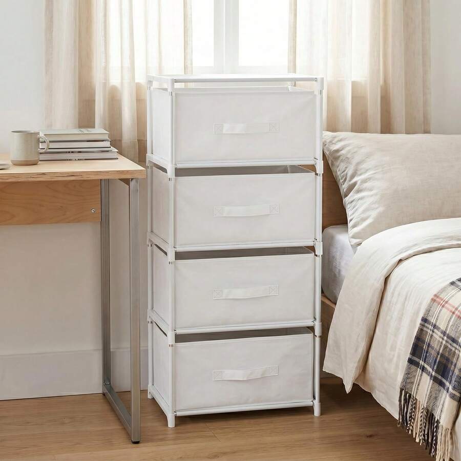 Drawer Chest – Storage Tower For Organizing Clothes, Accessories & Daily Essentials In Bedroom & Wardrobe - White 4-tier - View 1