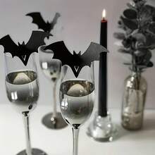 50pcs Halloween Bat Wine Glass Decor - Gothic Horror Party Accessories, Suitable For Cocktails And Spooky Celebrations - Decoration - View 1